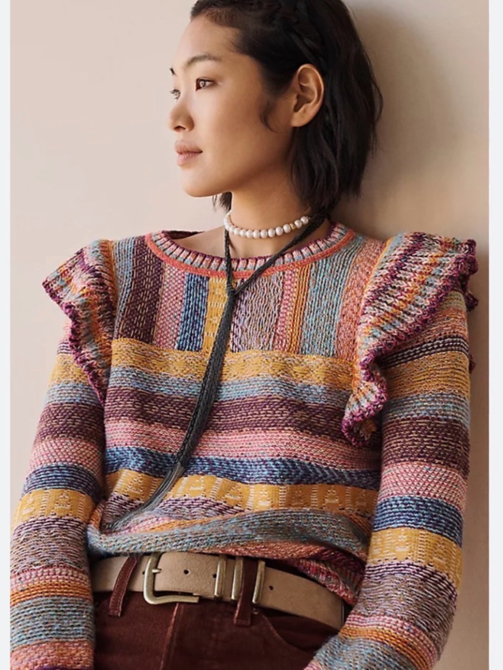 Anthropologie Pilcro Ruffled Sweater Size 1X Multicolor